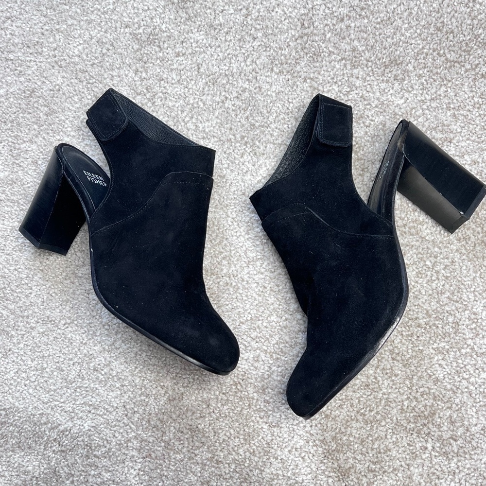 Eileen Fisher Suede Leather Almond Toe Slingback Heels Black 7.5